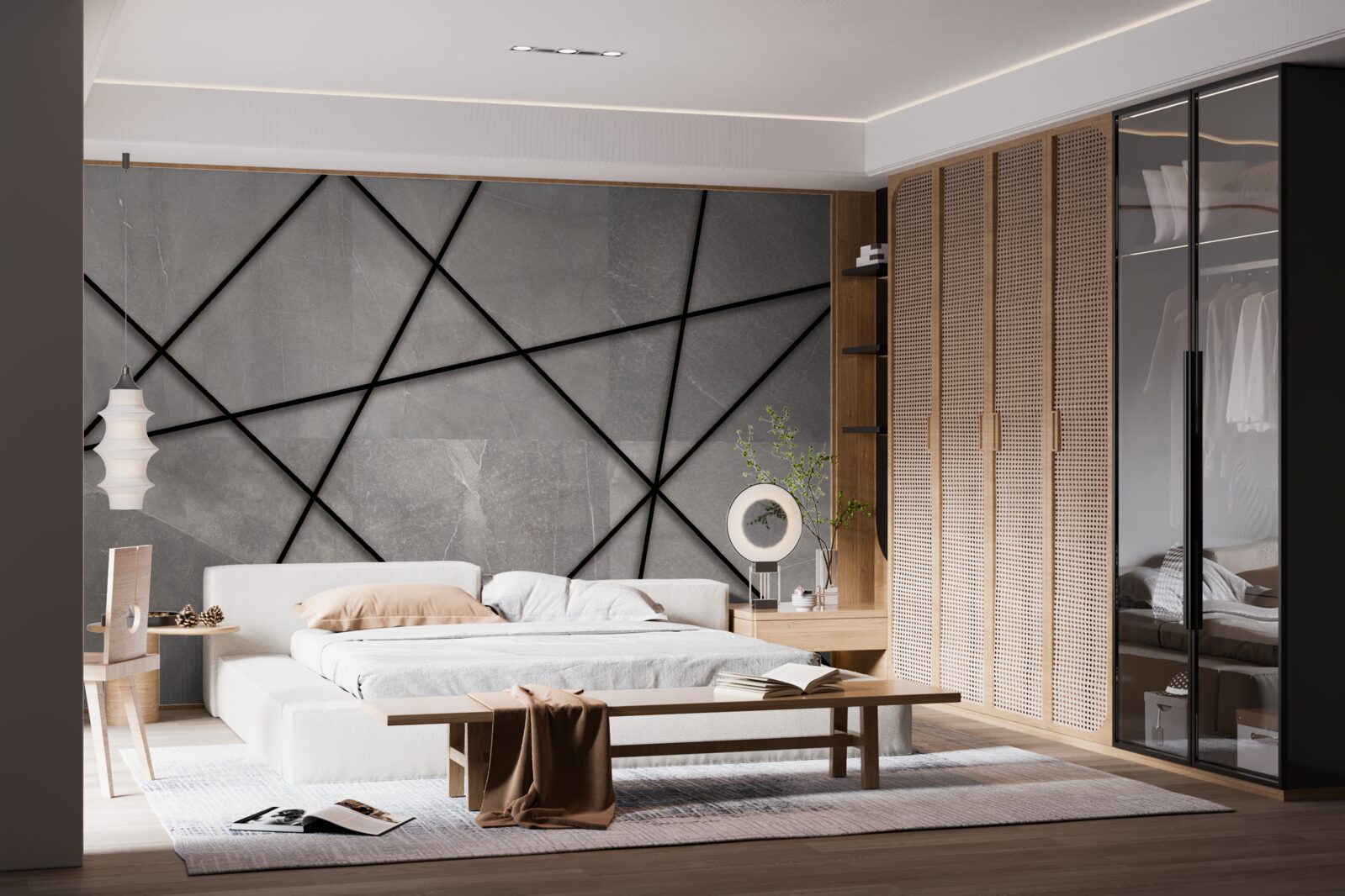 Papier peint contours noirs sur fond gris