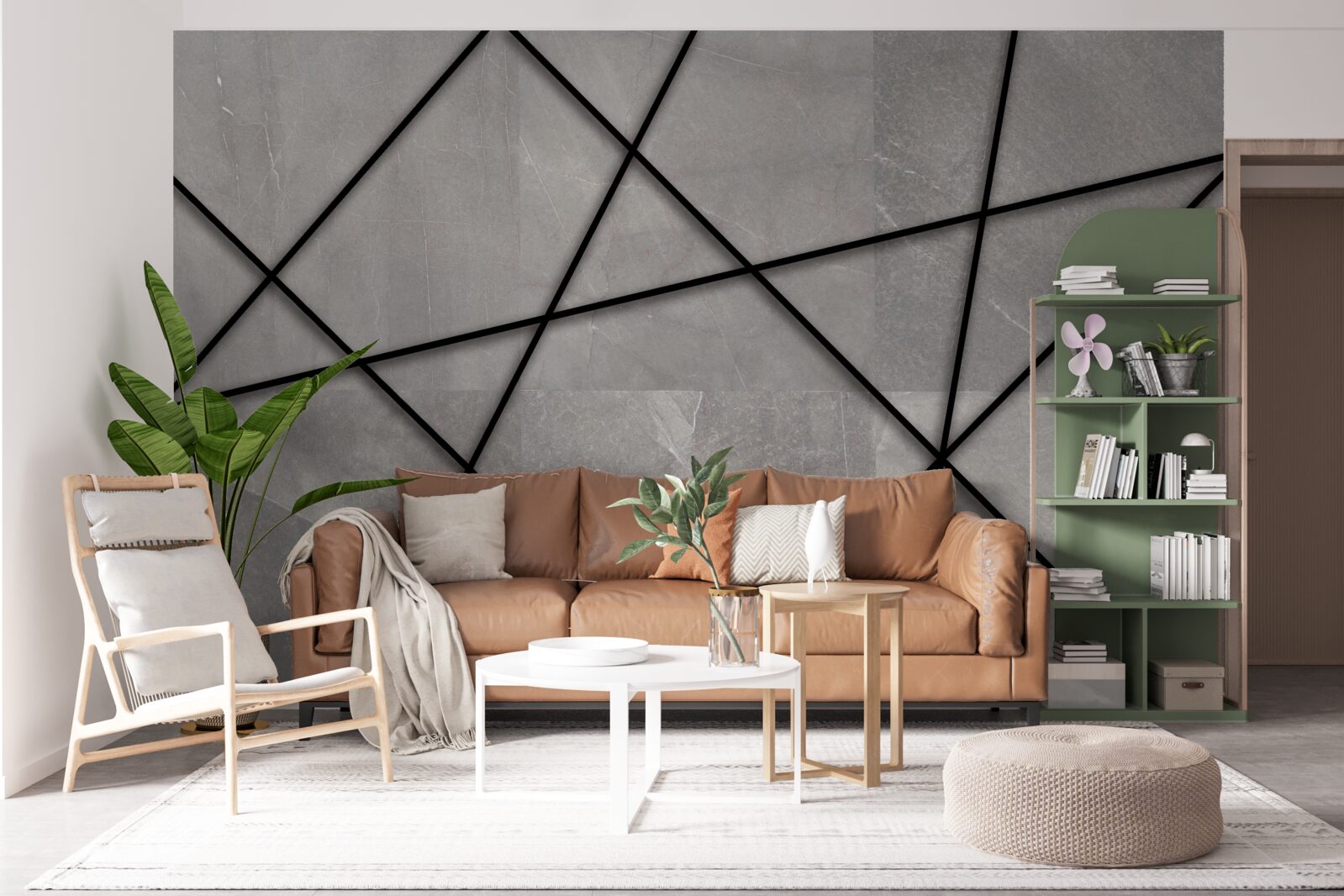 Papier peint contours noirs sur fond gris