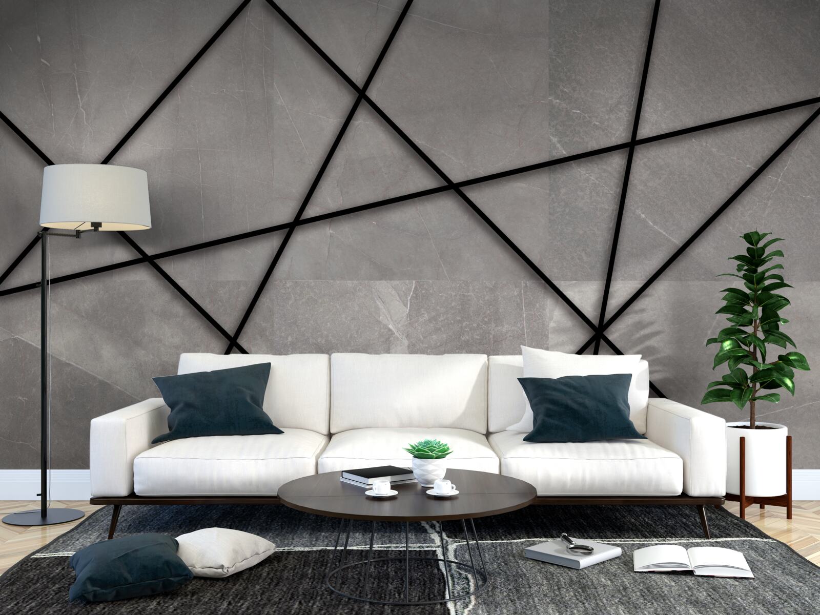 Papier peint contours noirs sur fond gris