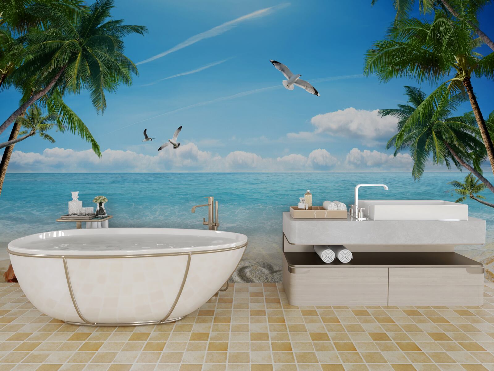 Papier peint océan et plage de sable