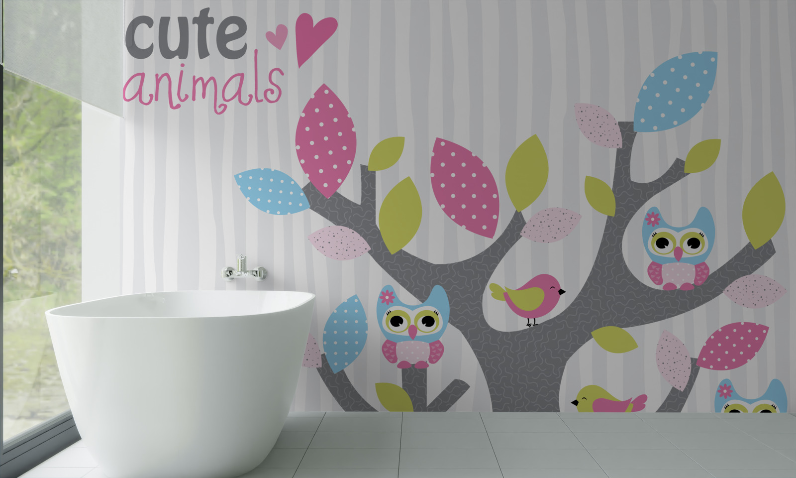 Papier peint poussins de chouettes sur les branches