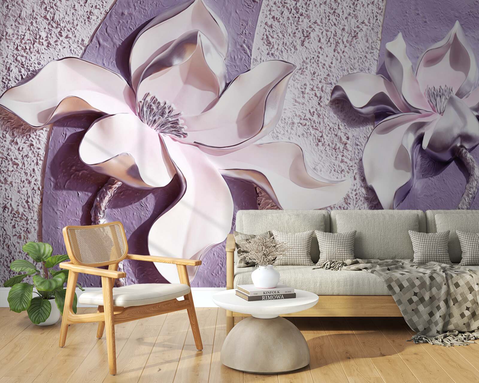 Papier peint lys blanc en porcelaine décoré de pierres