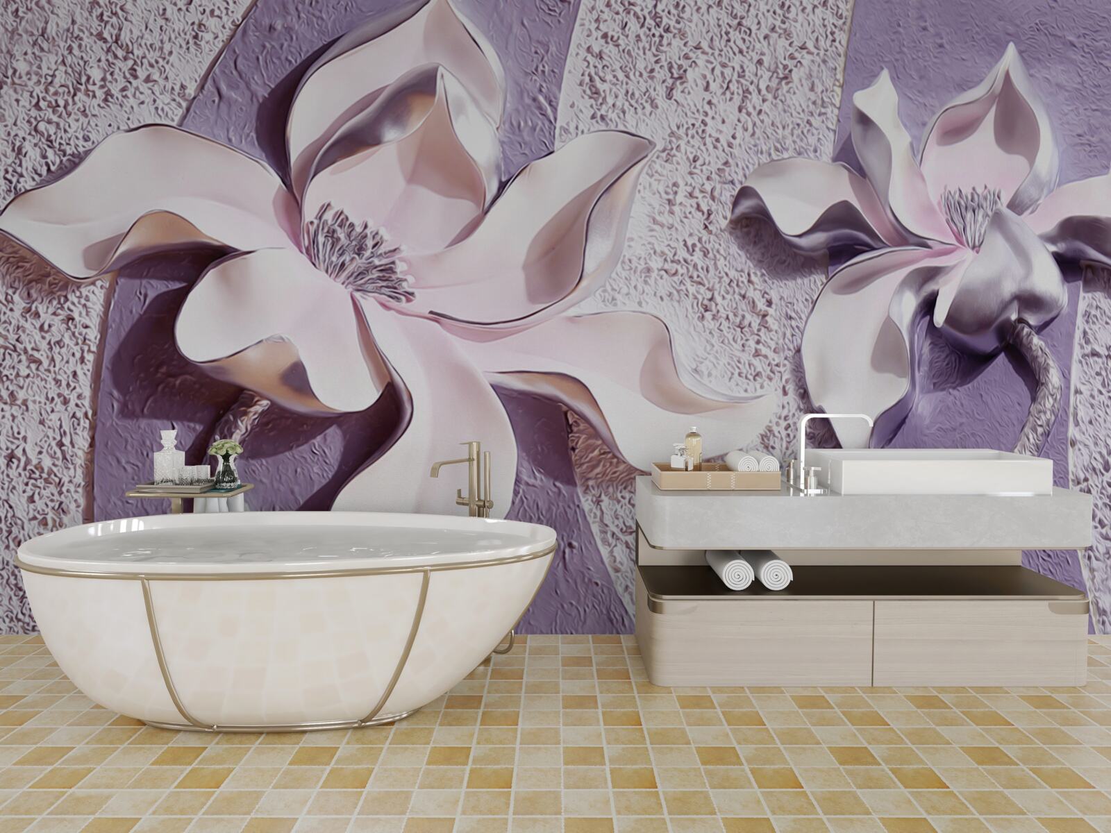 Papier peint lys blanc en porcelaine décoré de pierres