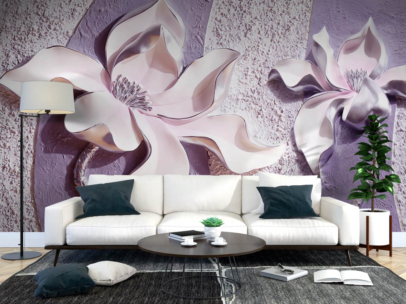 Papier peint lys blanc en porcelaine décoré de pierres