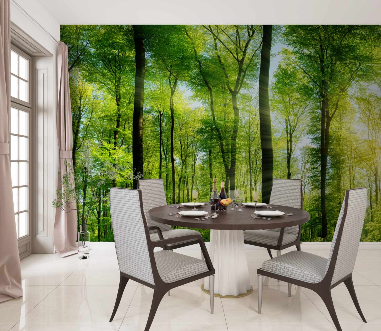 Papier peint les rayons du soleil pénètrent les feuilles des arbres