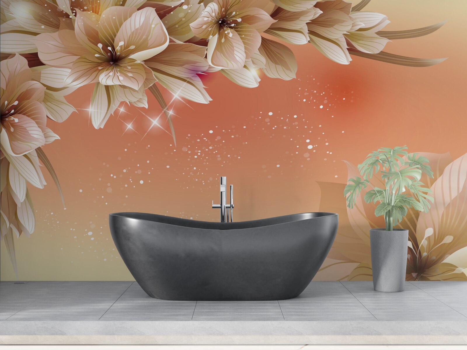 Papier peint fleurs blanches s'épanouissant sur une branche sur fond de coucher de soleil