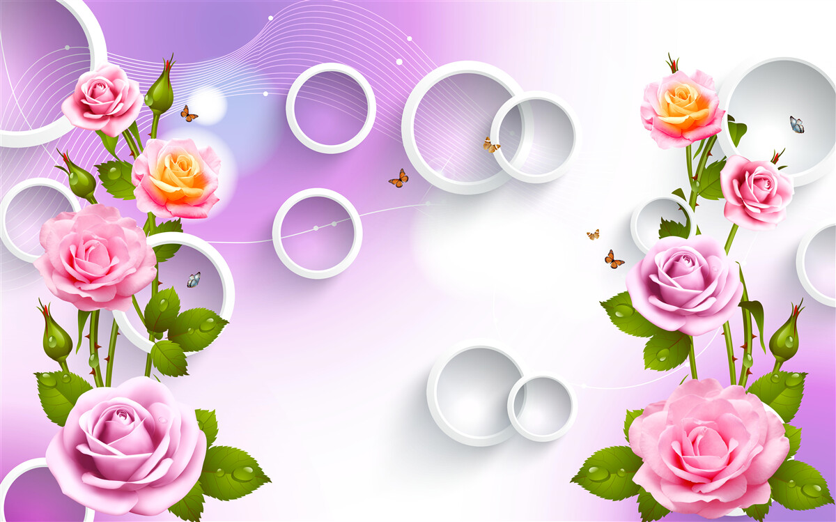 Papier peint ensemble de roses lumineuses sur fond clair