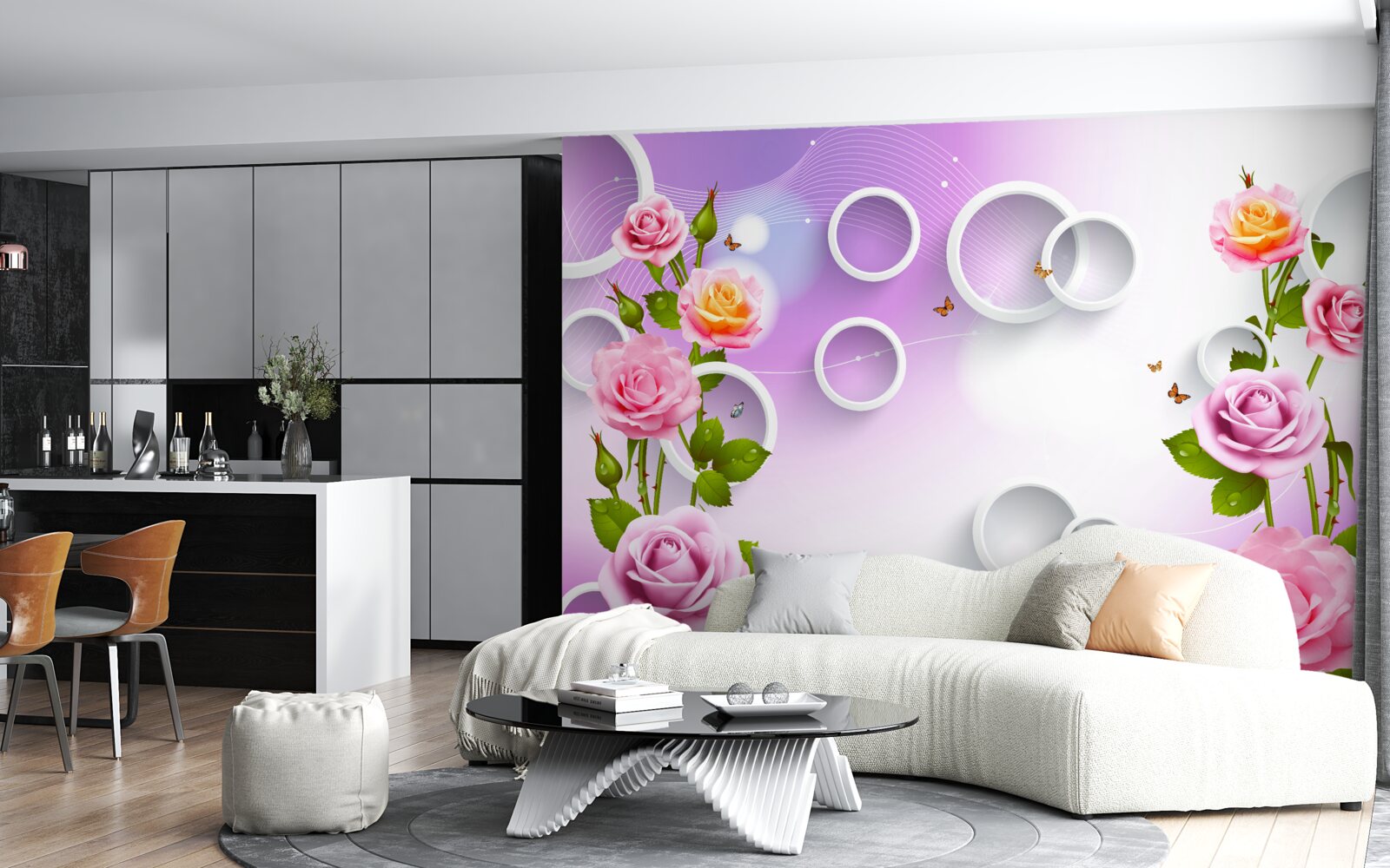 Papier peint ensemble de roses lumineuses sur fond clair