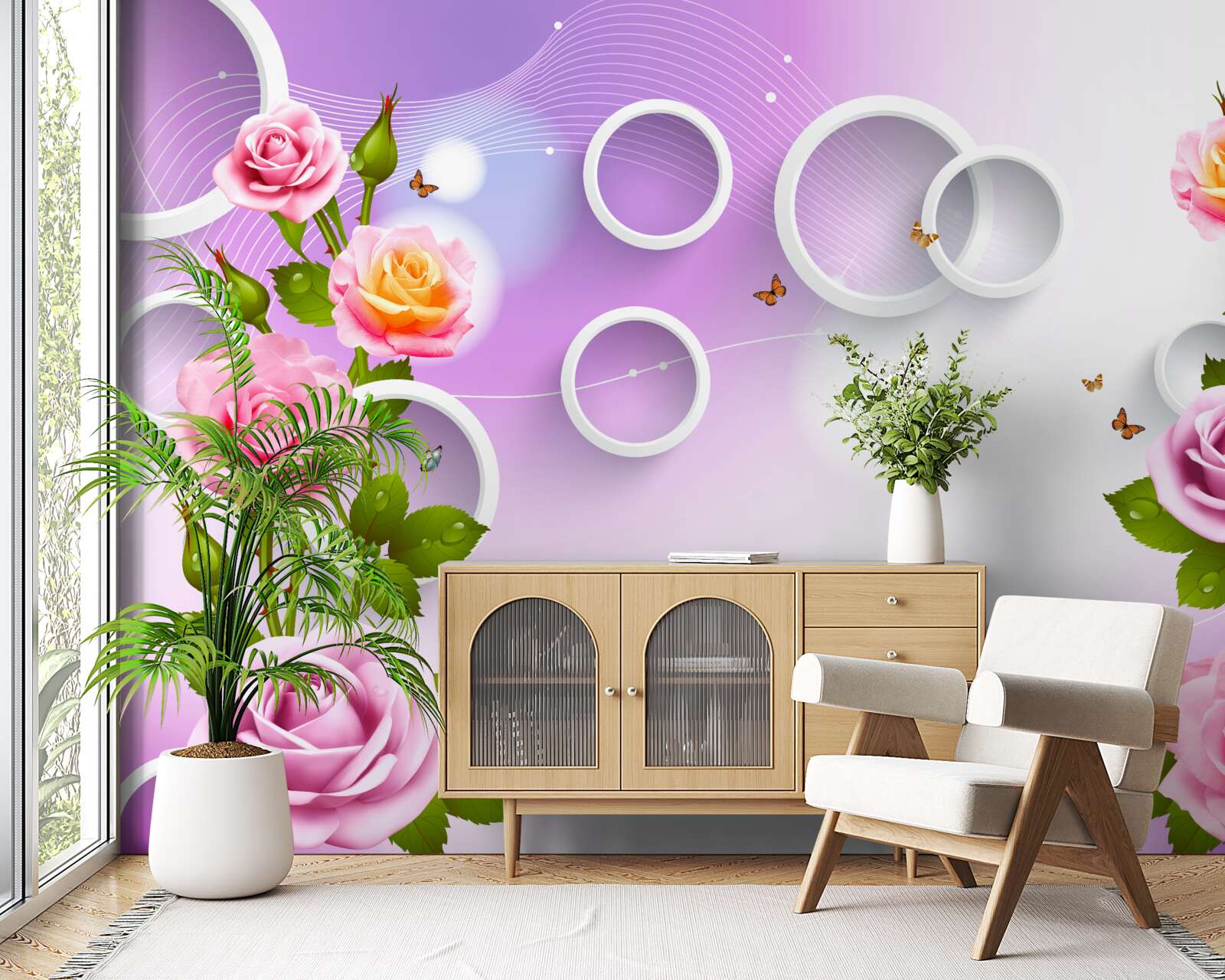 Papier peint ensemble de roses lumineuses sur fond clair