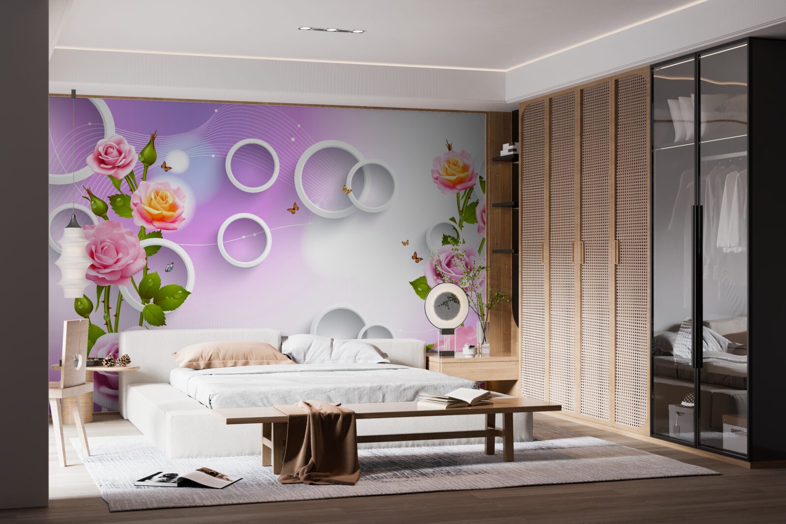 Papier peint ensemble de roses lumineuses sur fond clair