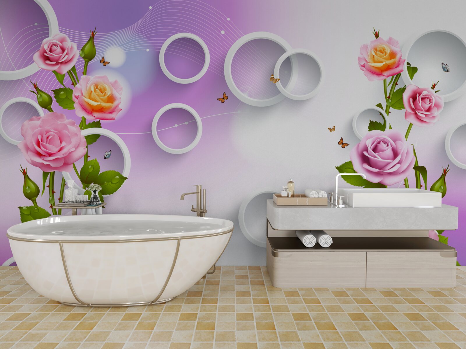 Papier peint ensemble de roses lumineuses sur fond clair