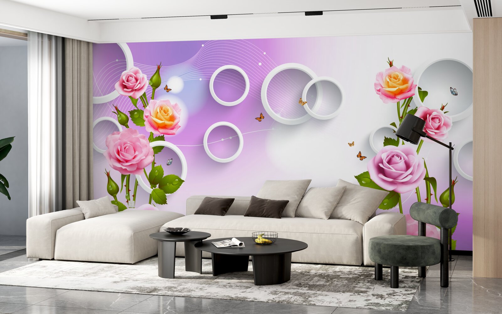 Papier peint ensemble de roses lumineuses sur fond clair