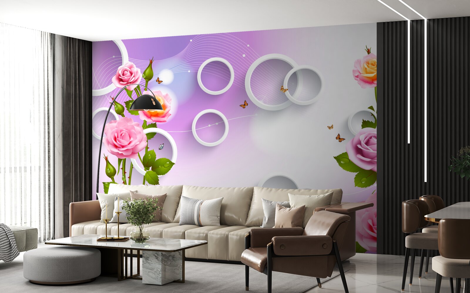 Papier peint ensemble de roses lumineuses sur fond clair