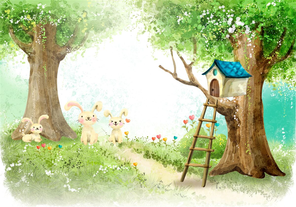 Papier peint les lapins dans leur maison forestière