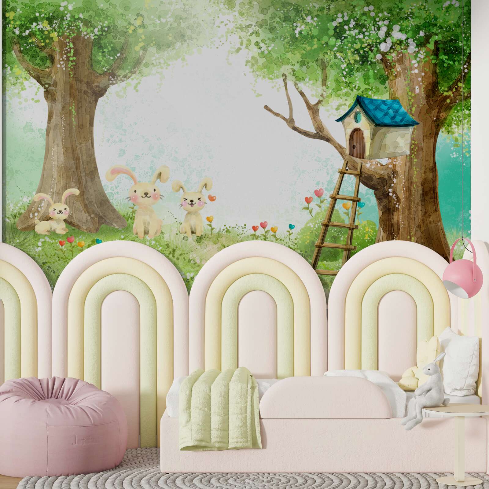 Papier peint les lapins dans leur maison forestière