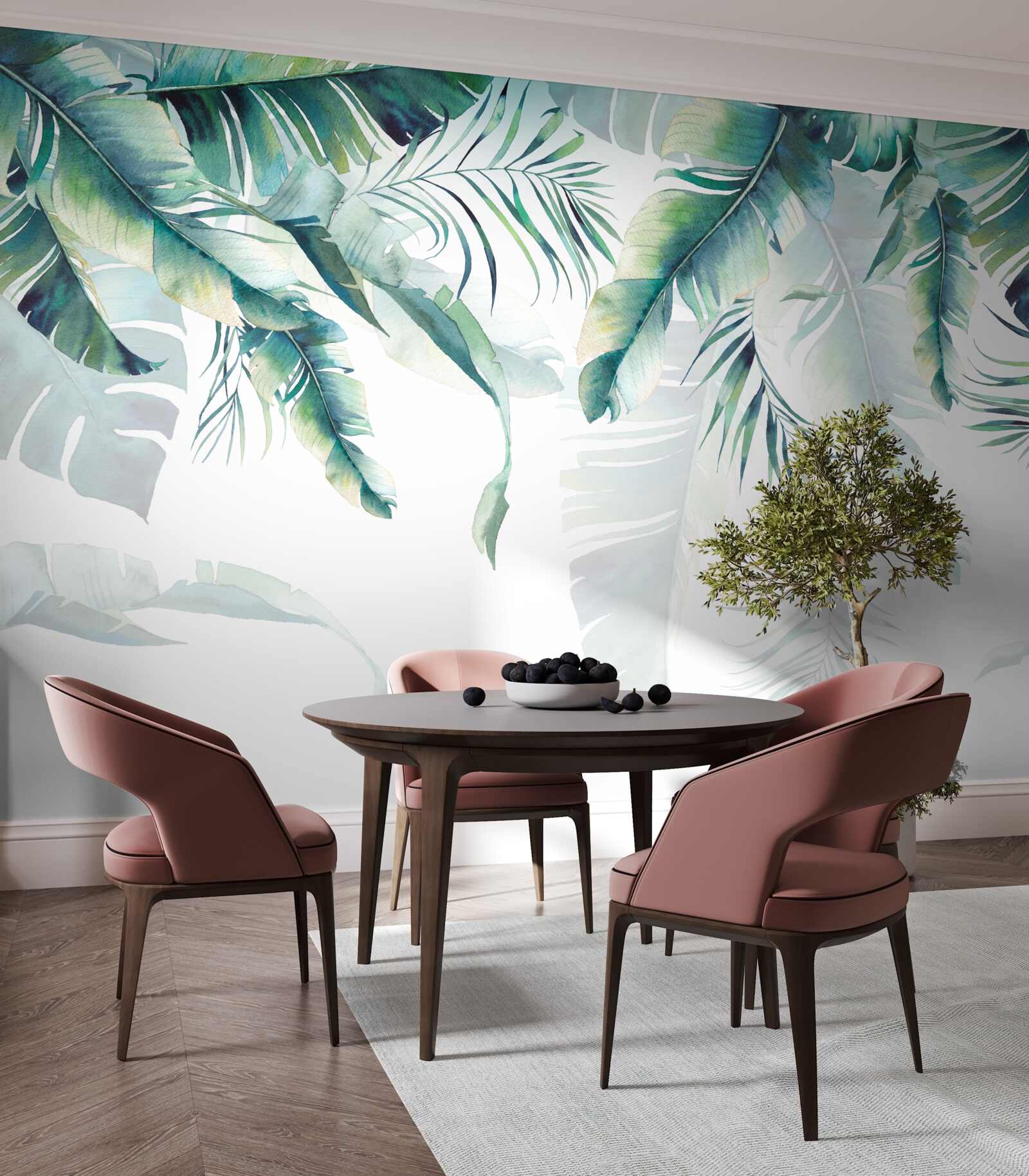 Papier peint feuilles vertes tropicales