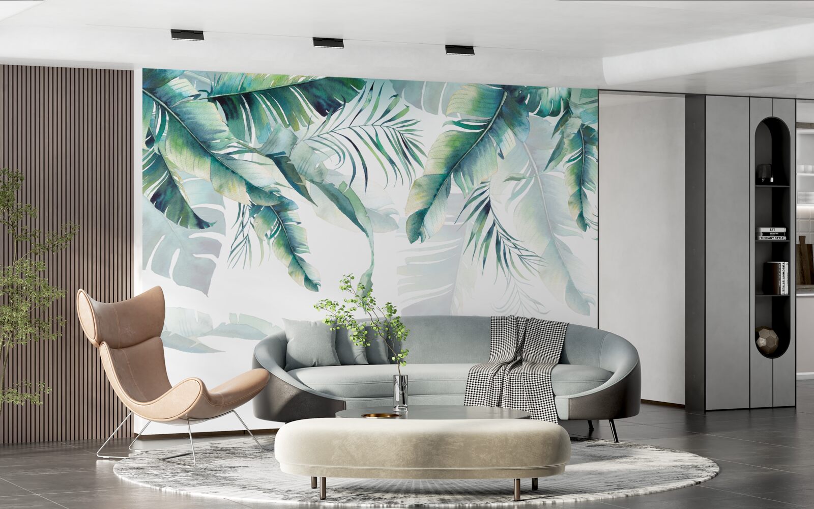 Papier peint feuilles vertes tropicales