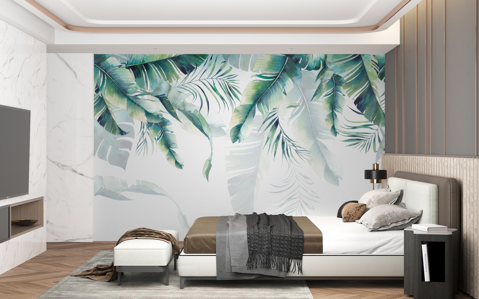 Papier peint feuilles vertes tropicales