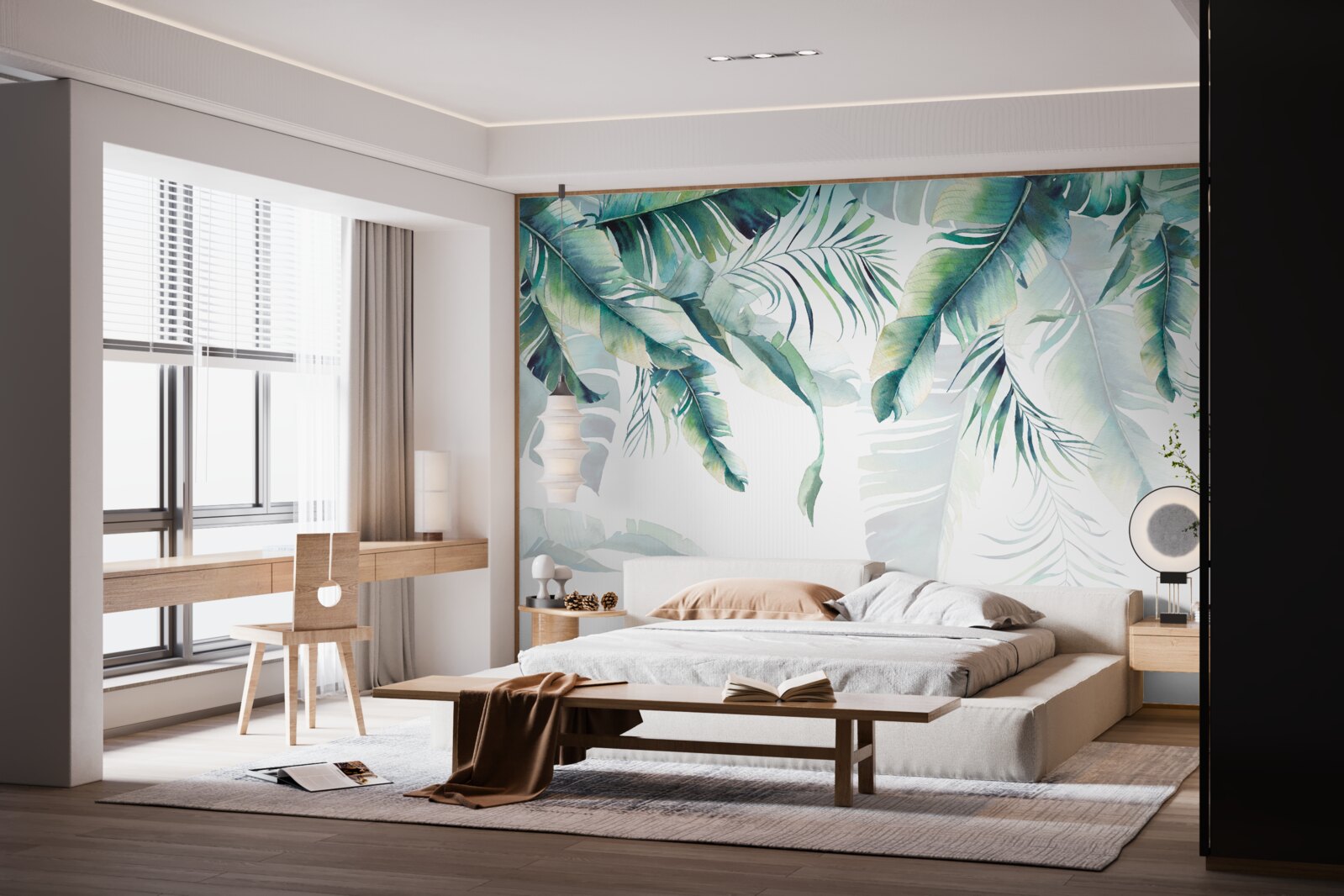 Papier peint feuilles vertes tropicales