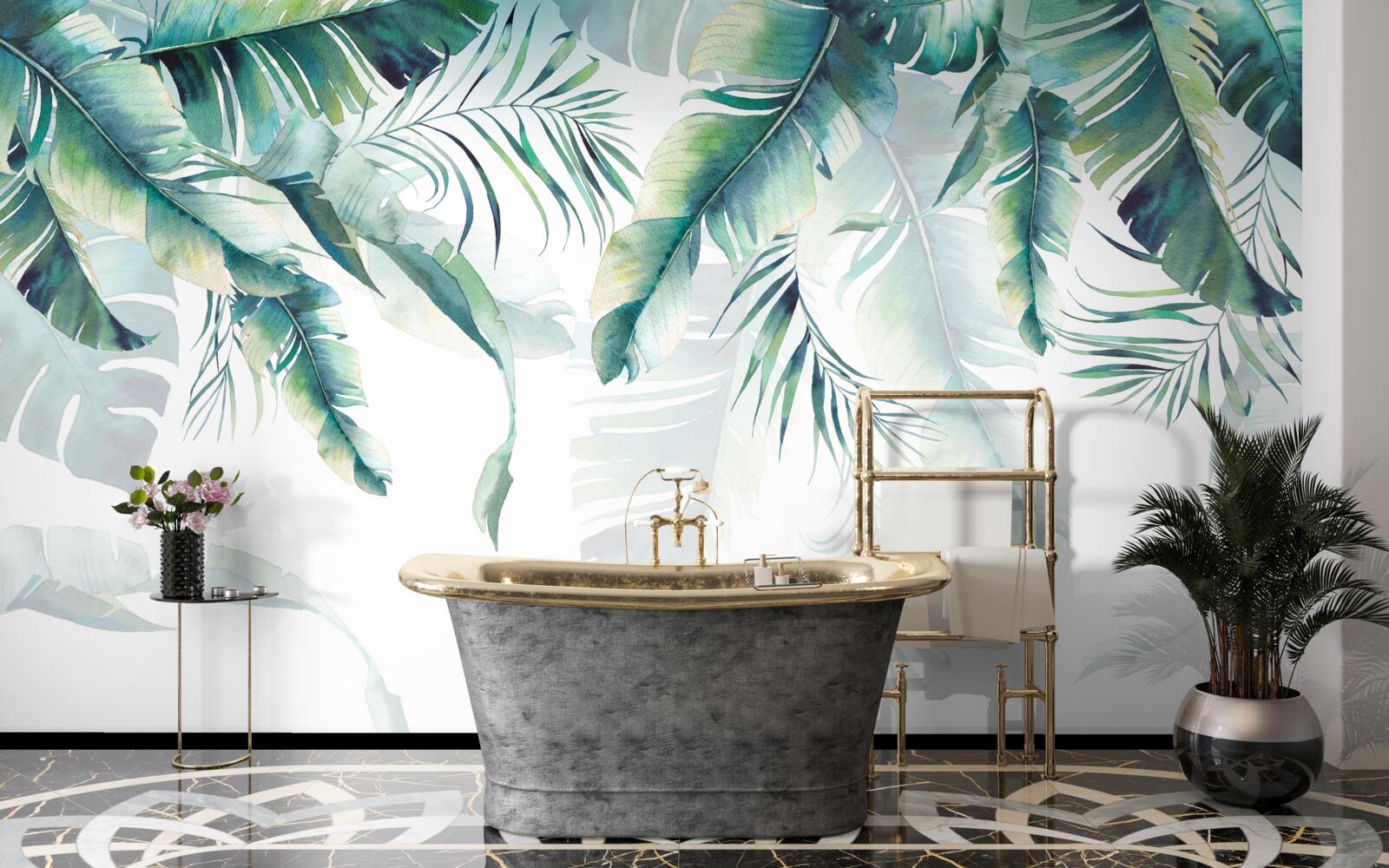 Papier peint feuilles vertes tropicales