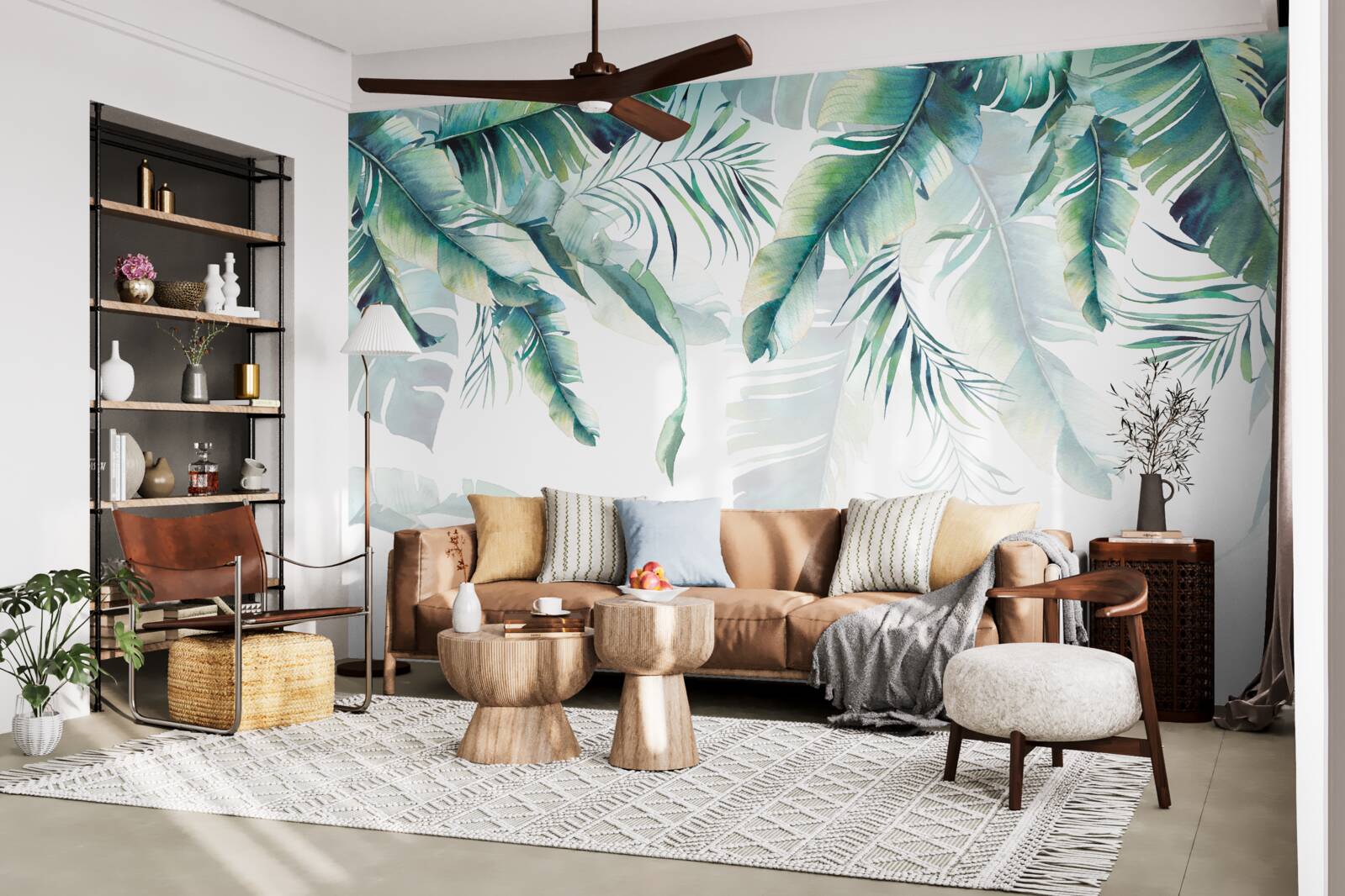 Papier peint feuilles vertes tropicales