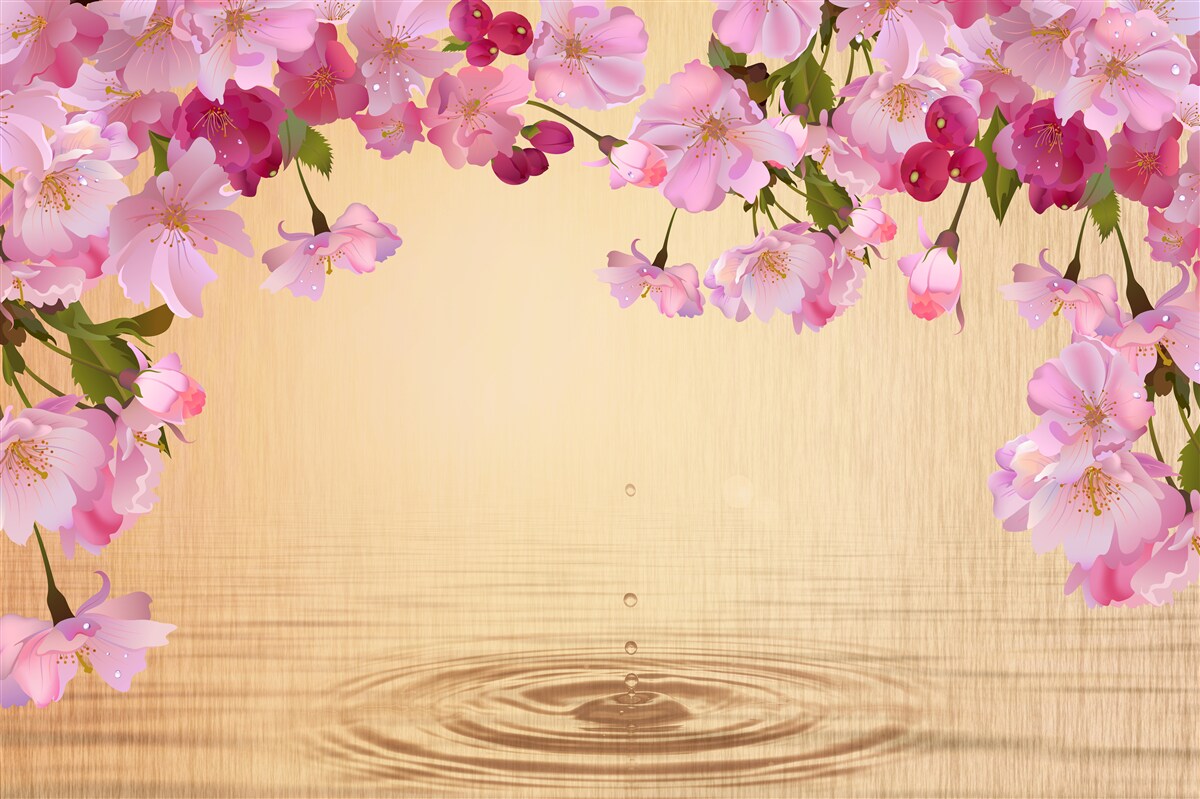 Papier peint de l'eau sous des fleurs roses luxuriantes