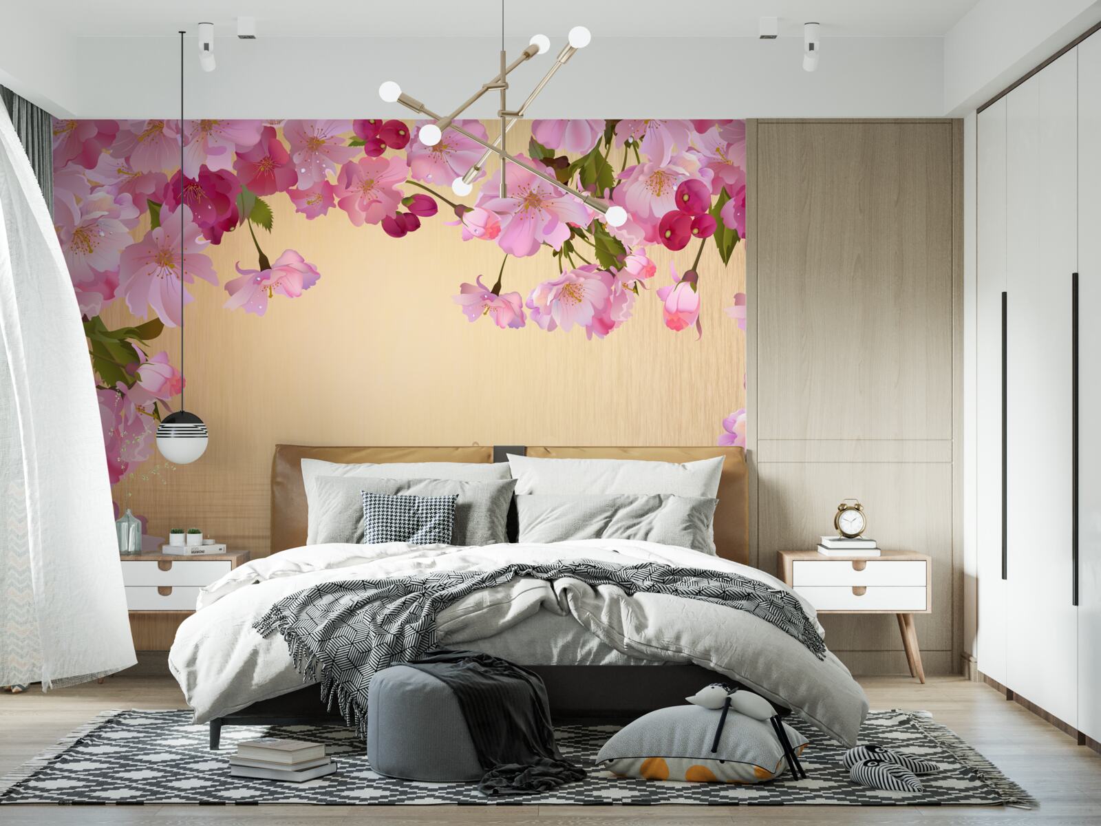 Papier peint de l'eau sous des fleurs roses luxuriantes