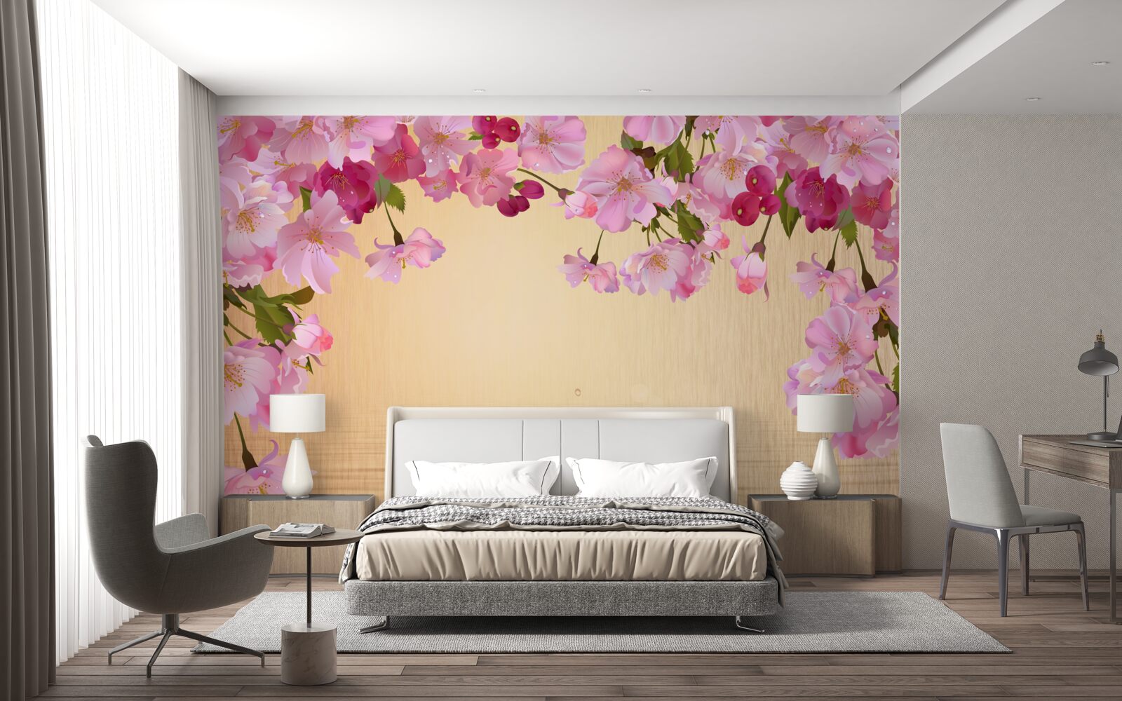 Papier peint de l'eau sous des fleurs roses luxuriantes