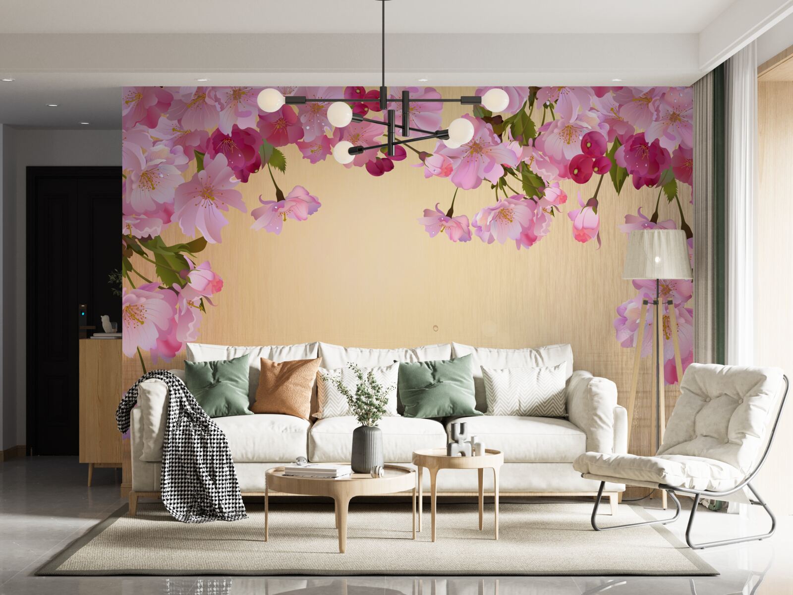 Papier peint de l'eau sous des fleurs roses luxuriantes