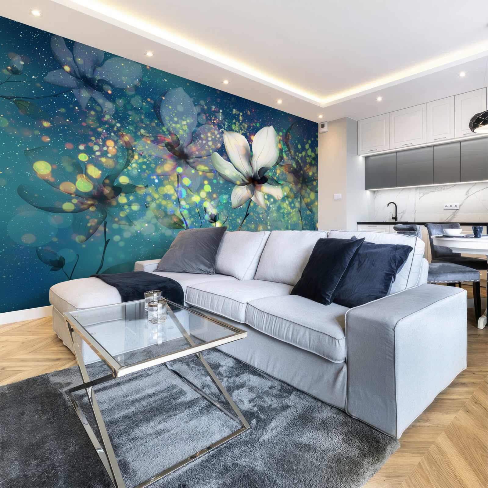 Papier peint couleurs exclusives sur fond de saphir foncé