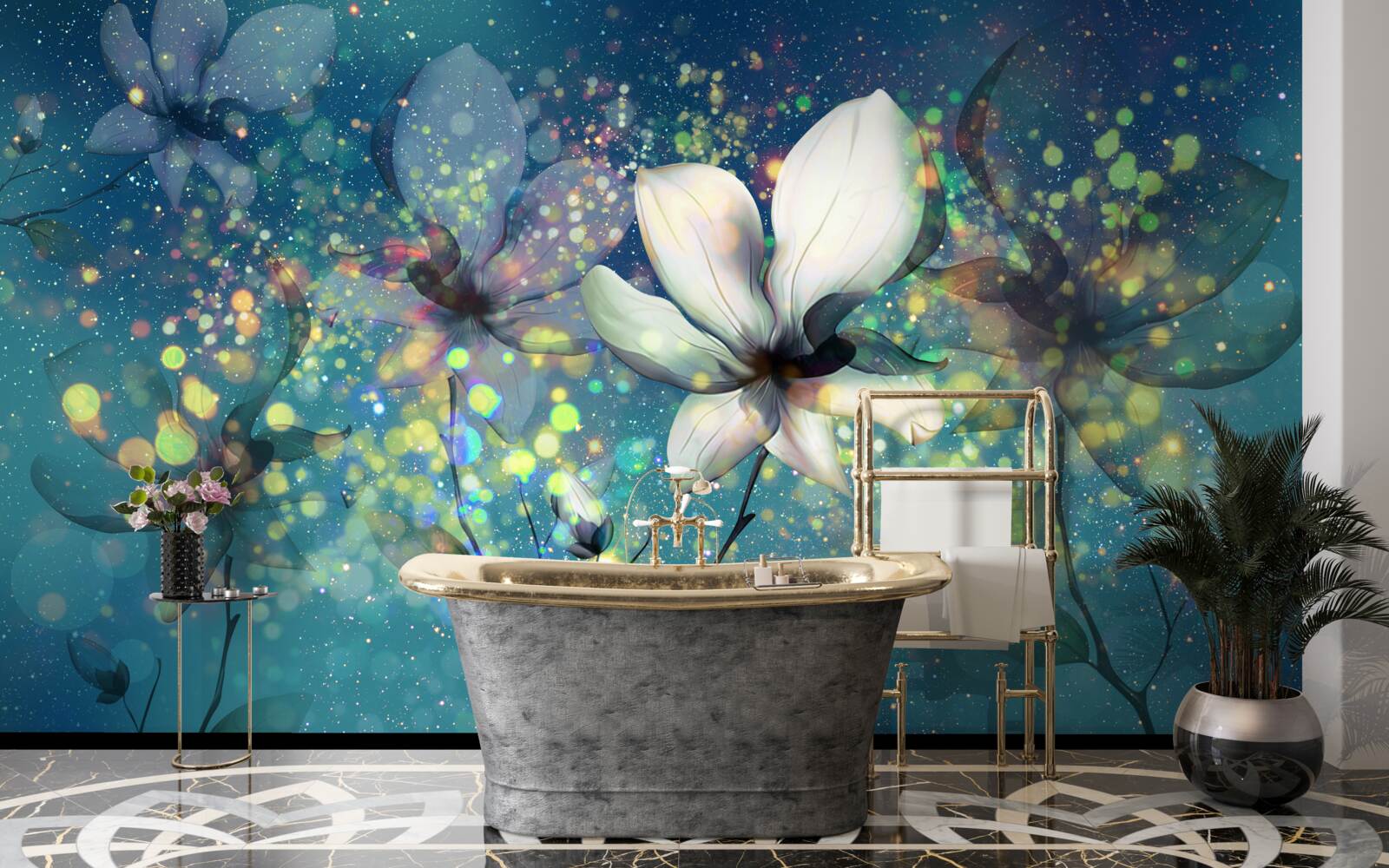 Papier peint couleurs exclusives sur fond de saphir foncé