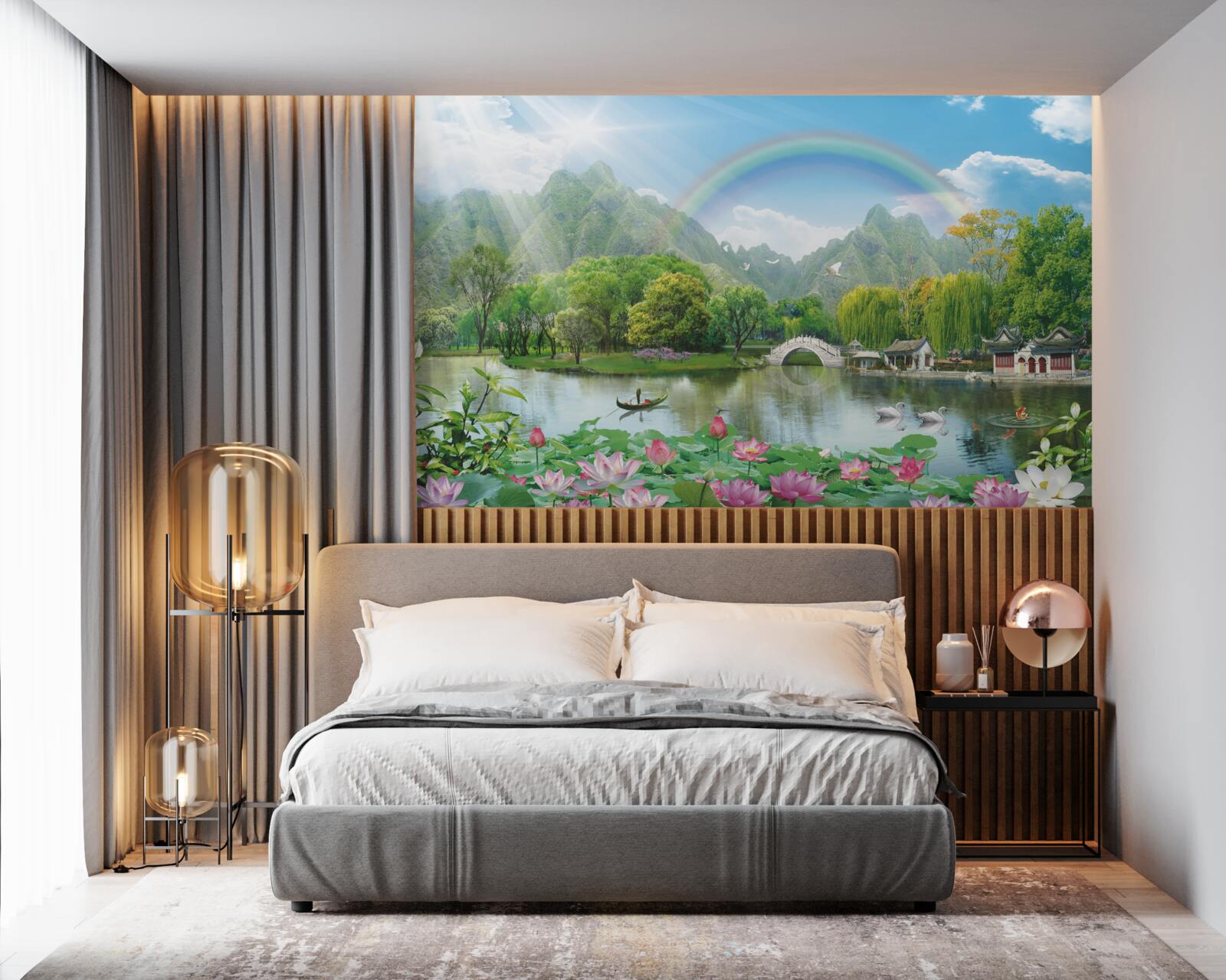 Papier peint paysage envoûtant de nature et d'arcs-en-ciel