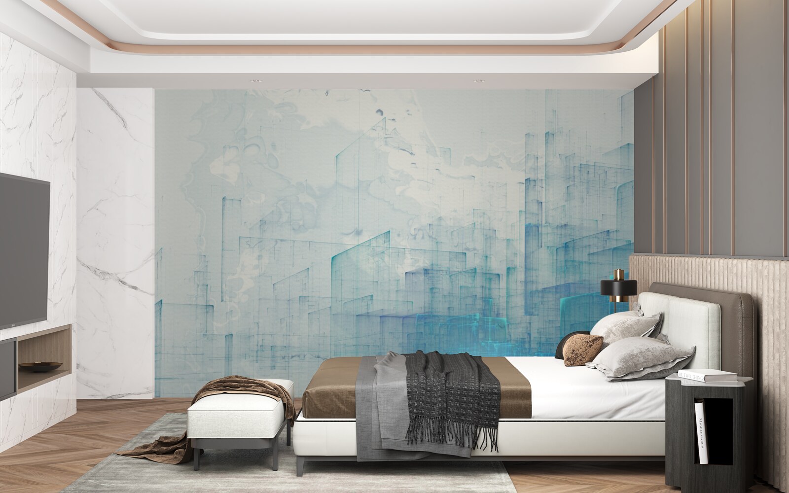 Papier peint ville abstraite enveloppée de brume