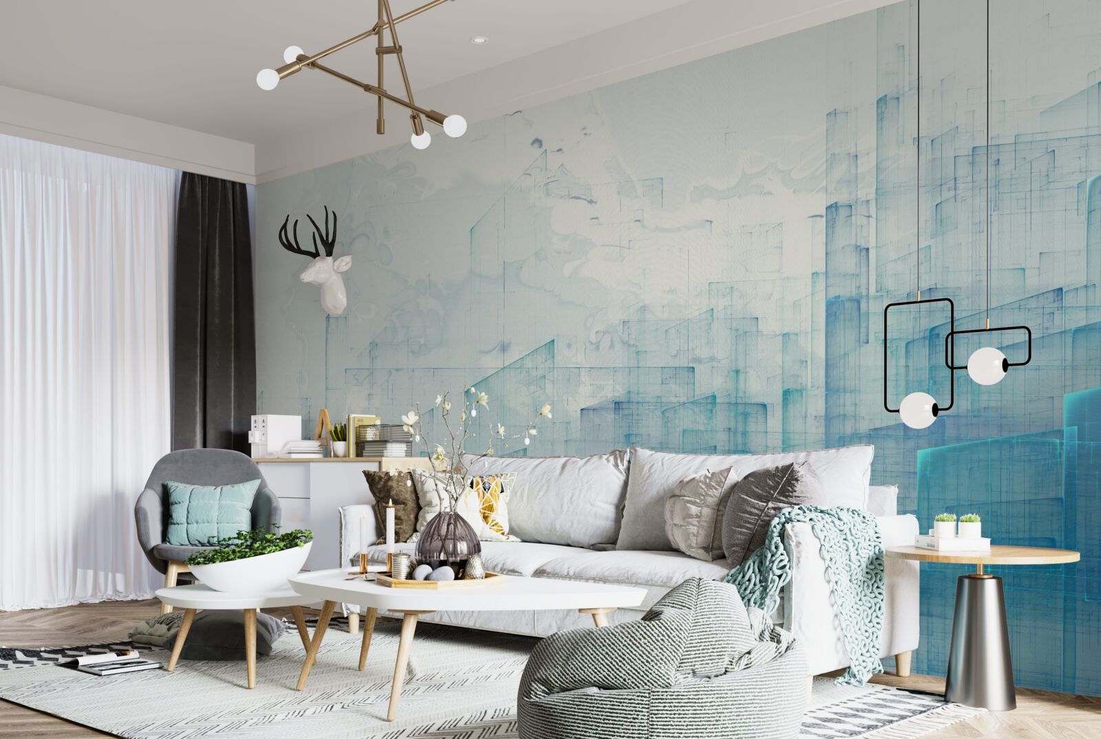 Papier peint ville abstraite enveloppée de brume