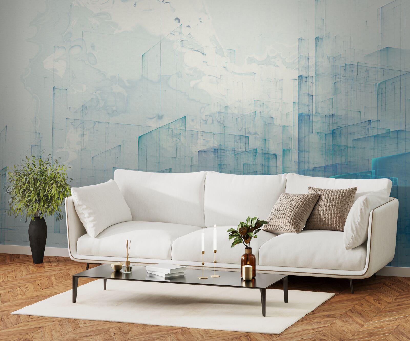 Papier peint ville abstraite enveloppée de brume