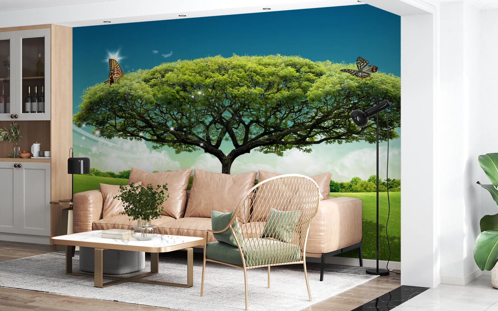 Papier peint un arbre de vie sain vit dans la clairière