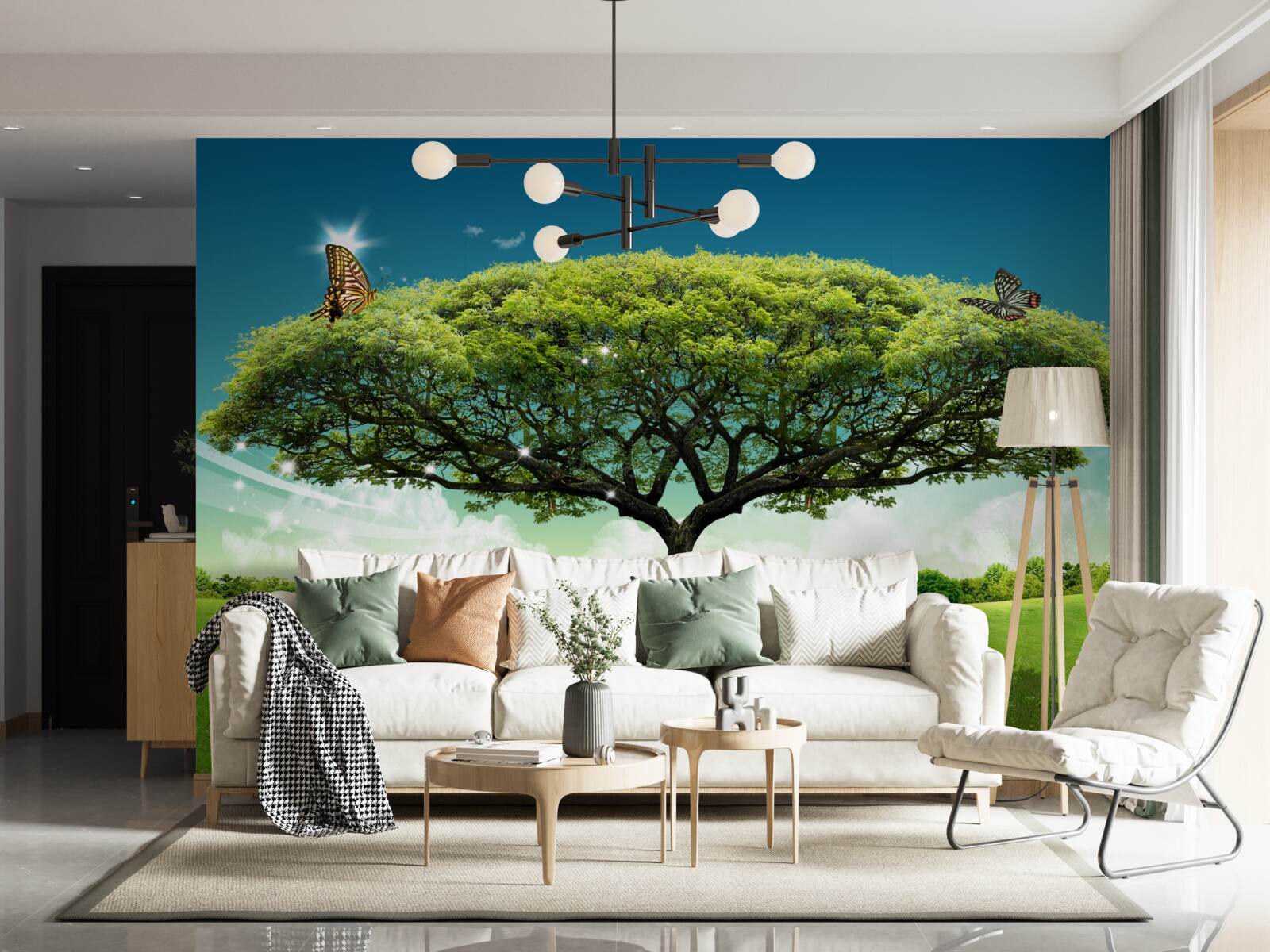 Papier peint un arbre de vie sain vit dans la clairière