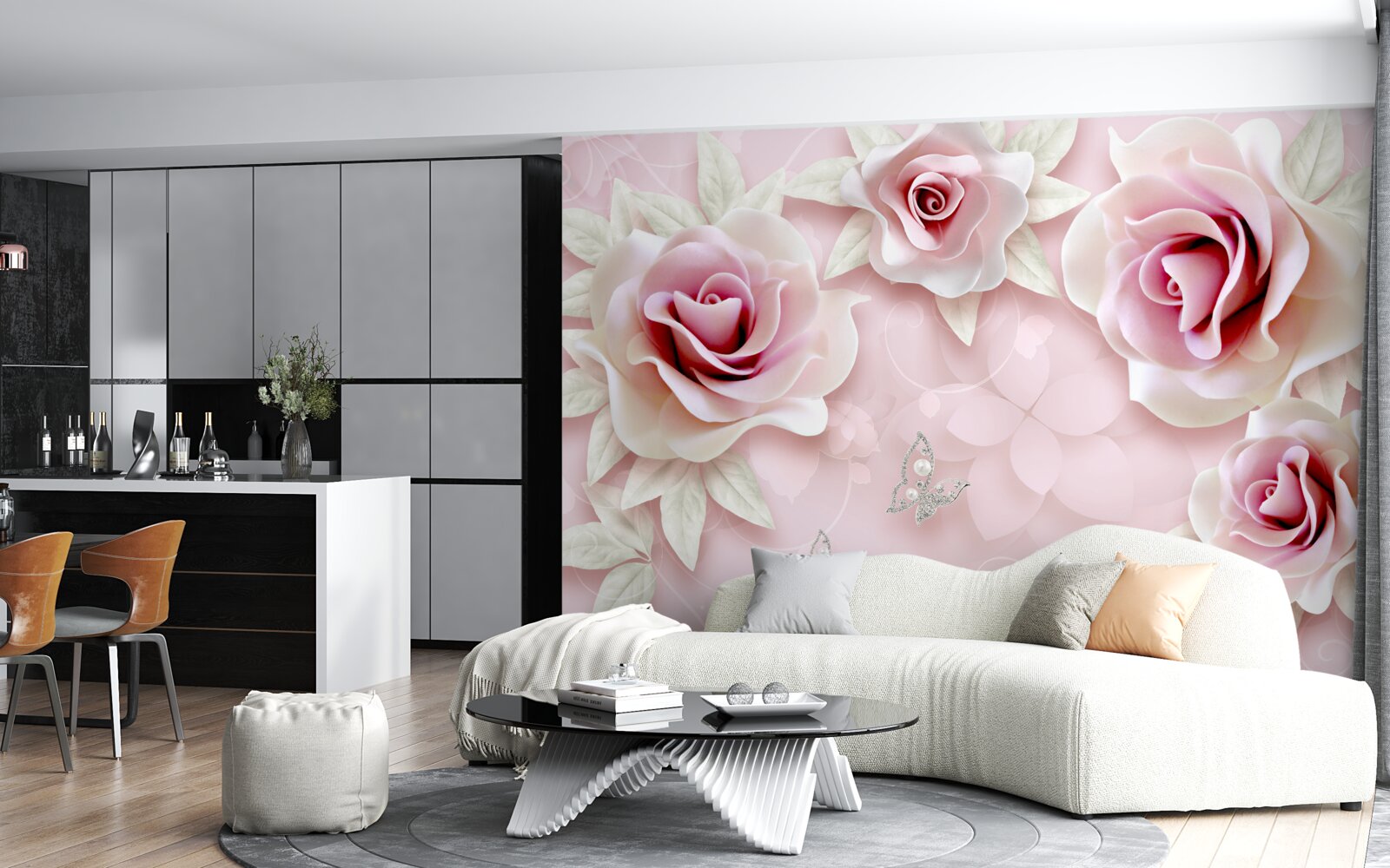 Papier peint Rose porcelaine élégant dans des tons lilas doux