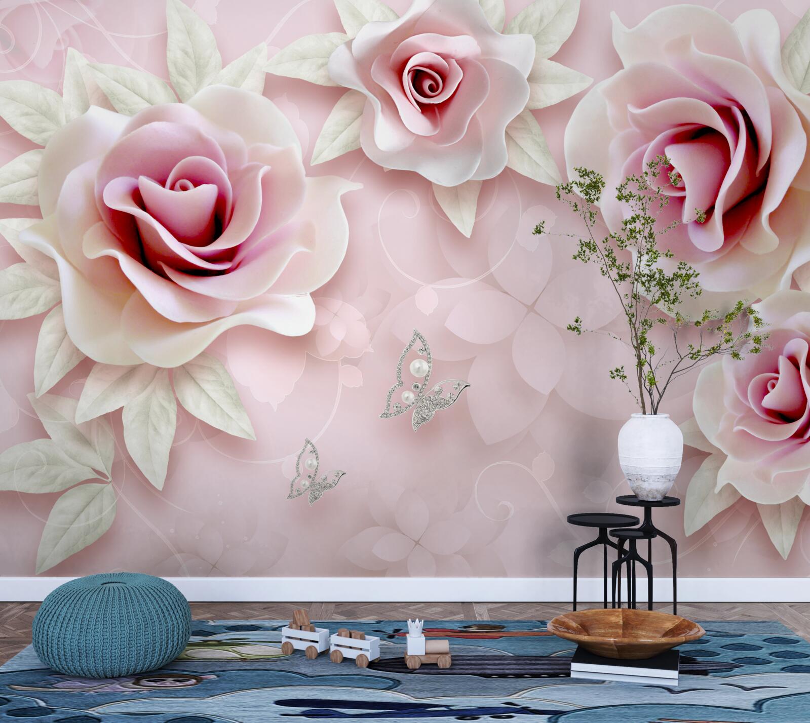 Papier peint Rose porcelaine élégant dans des tons lilas doux