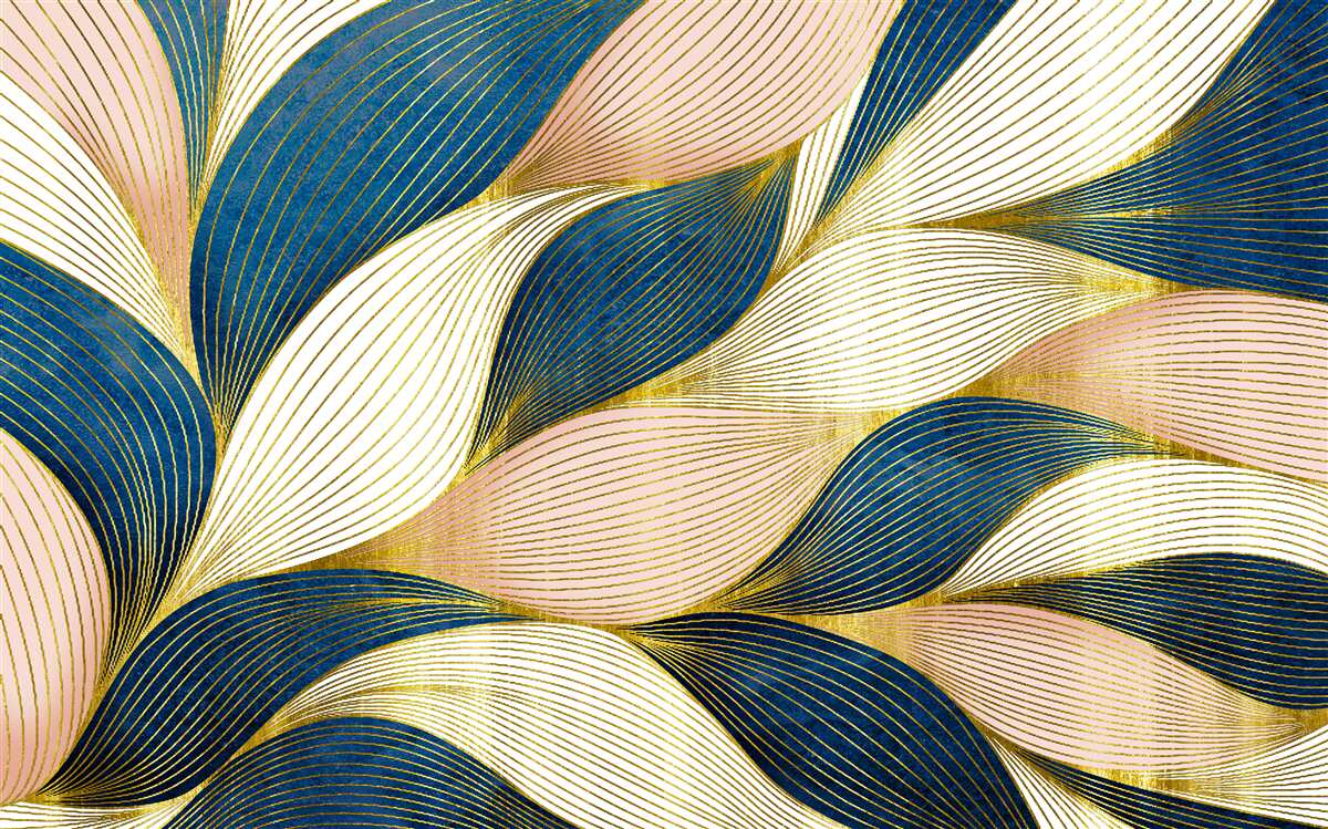 Papier peint feuilles tressées bleu et or