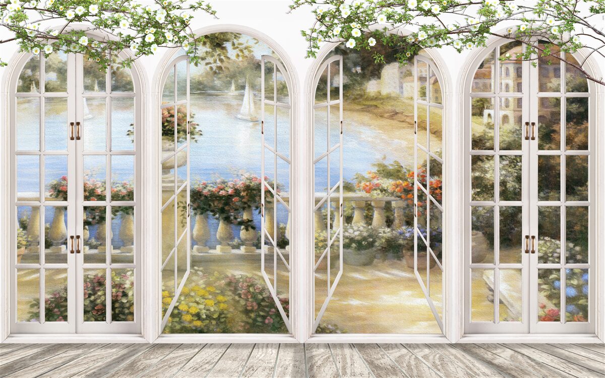 Papier peint vue de la baie depuis les fenêtres