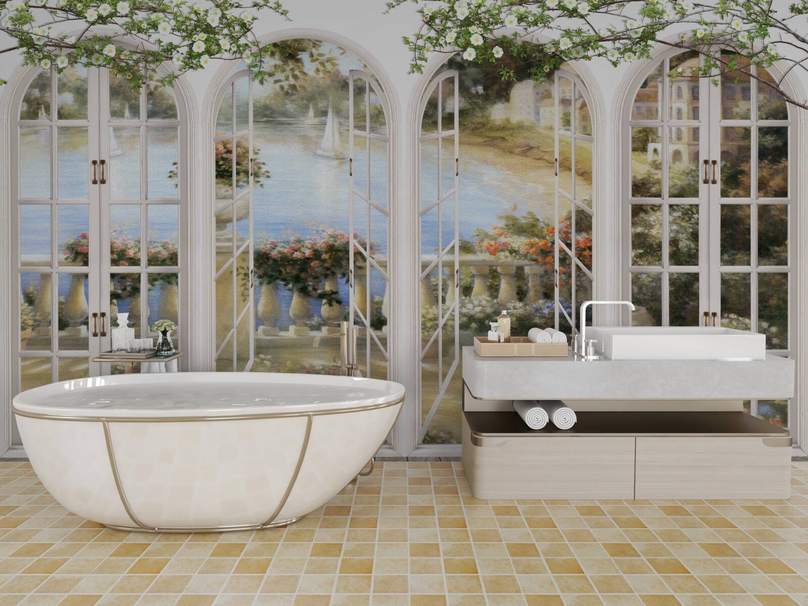 Papier peint vue de la baie depuis les fenêtres