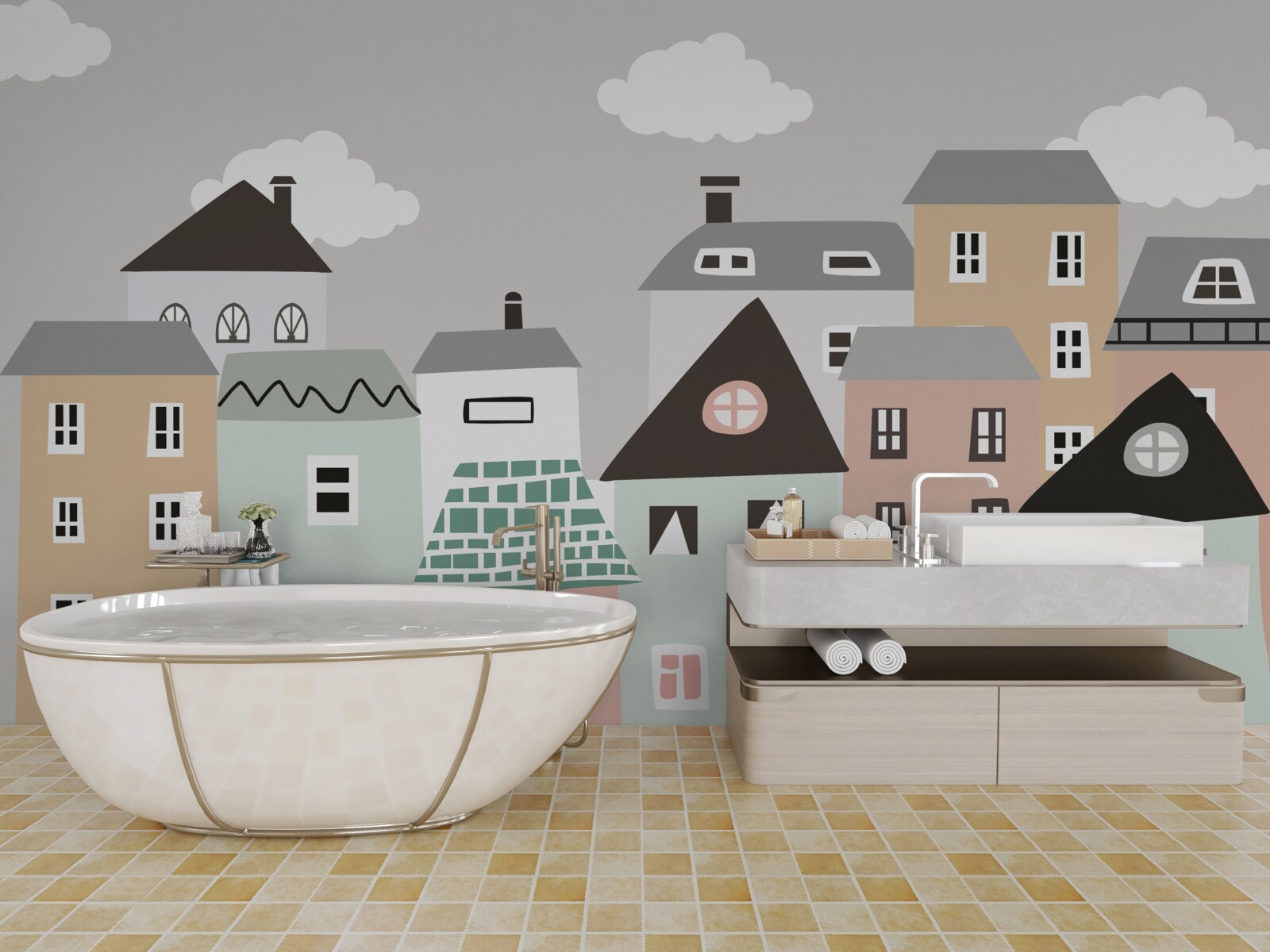 Papier peint des bâtiments résidentiels uniques