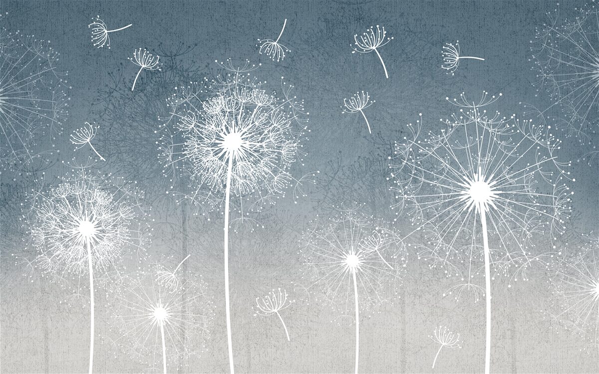 Papier peint vol léger et flottant de pissenlits au crépuscule