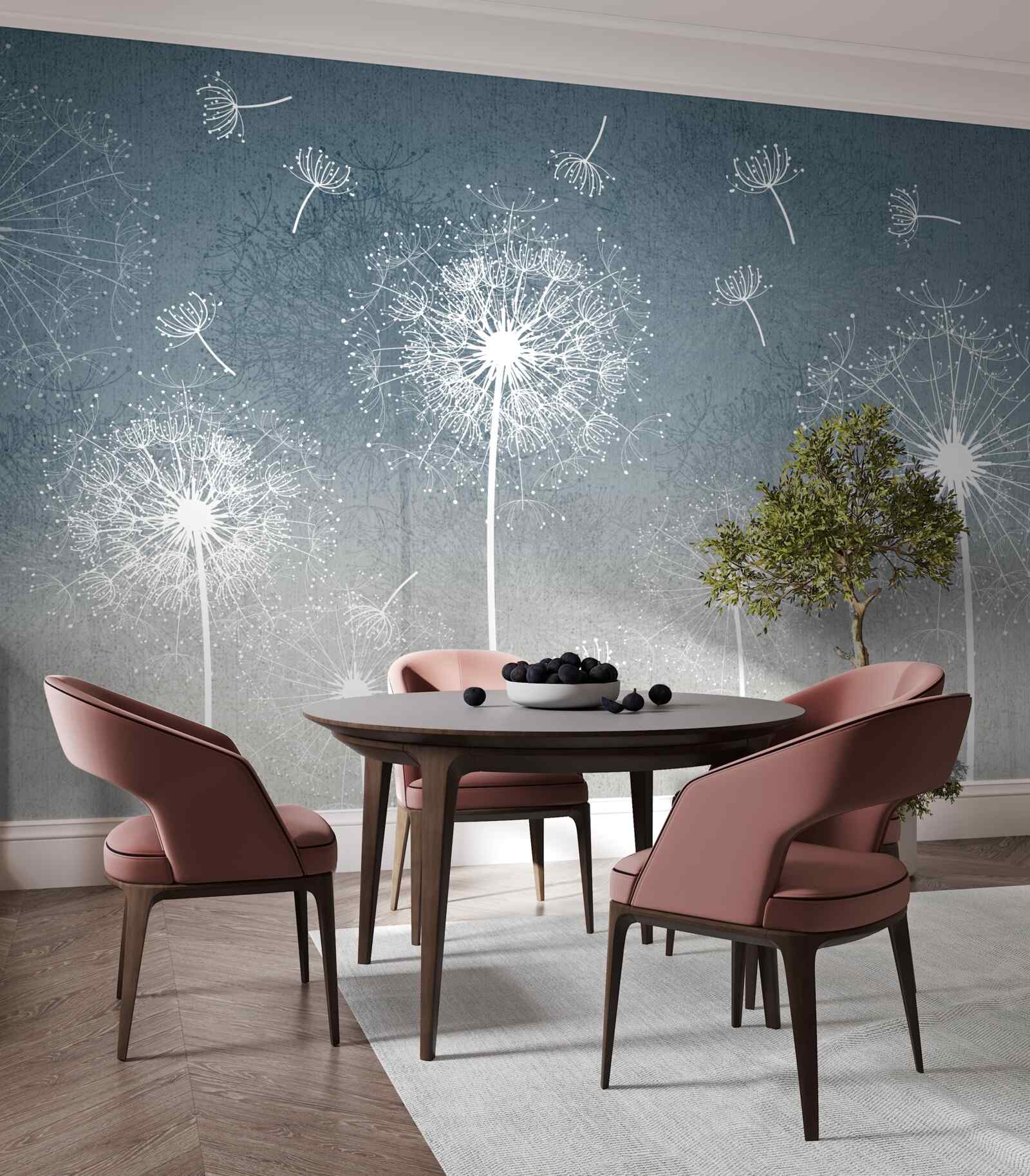 Papier peint vol léger et flottant de pissenlits au crépuscule