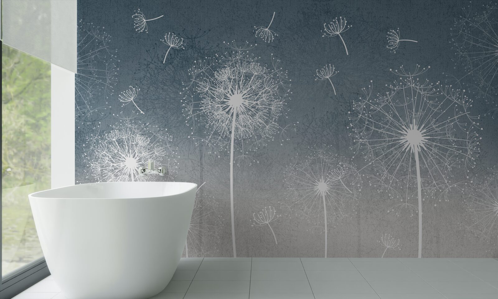 Papier peint vol léger et flottant de pissenlits au crépuscule