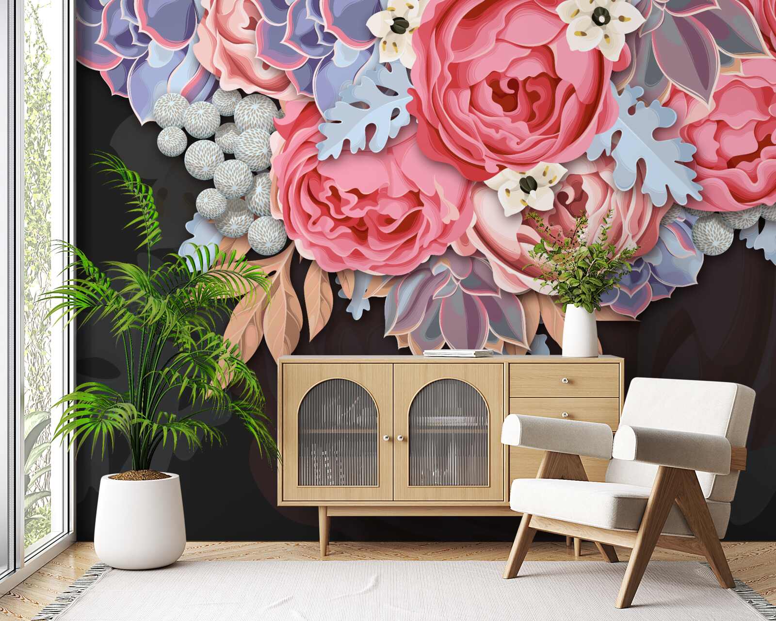 Papier peint composition de diverses fleurs