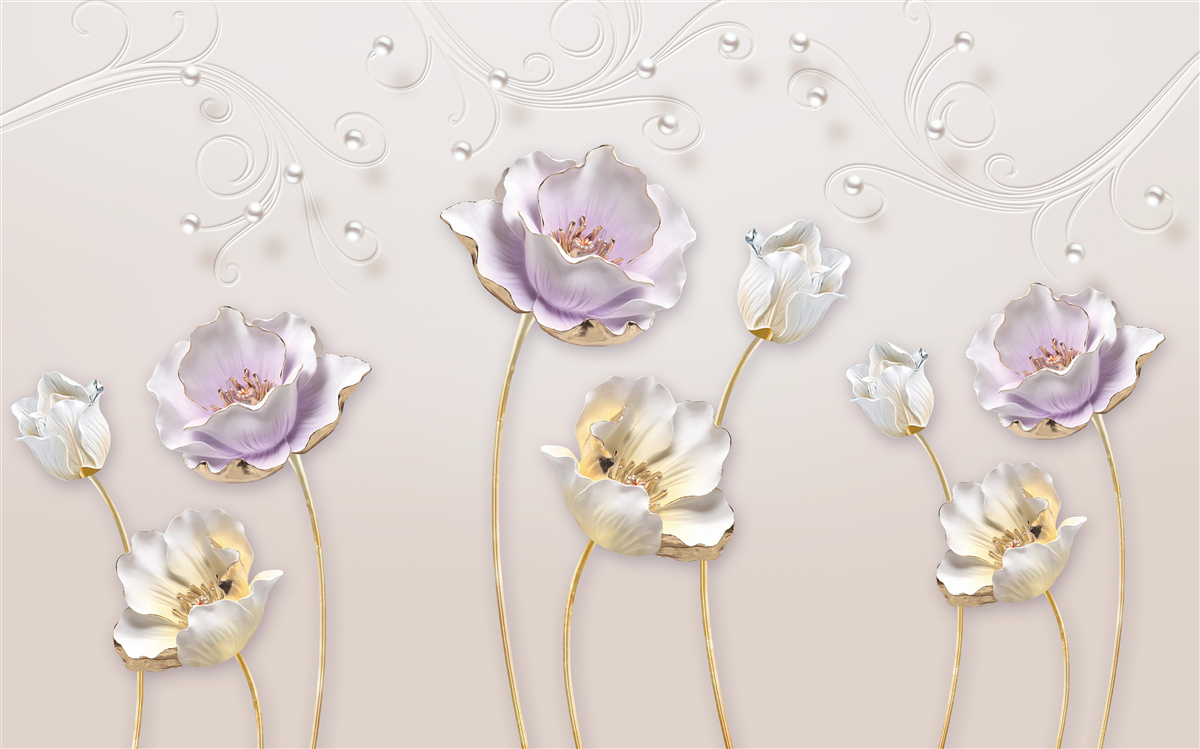 Papier peint lotus gracieux blanc et bleu