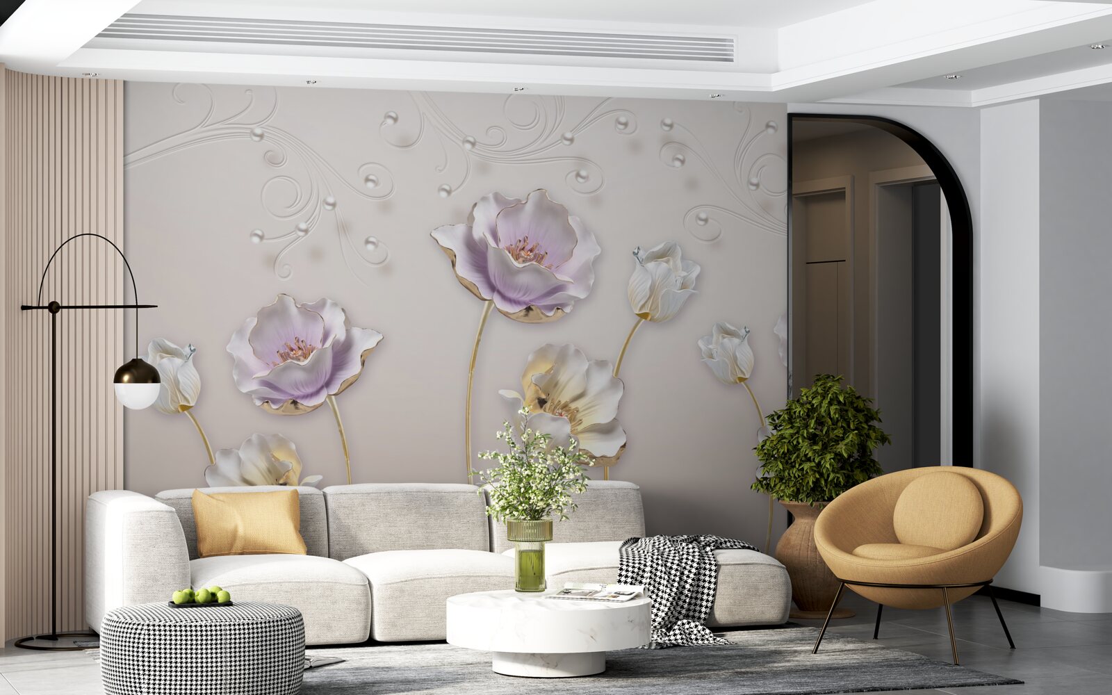 Papier peint lotus gracieux blanc et bleu