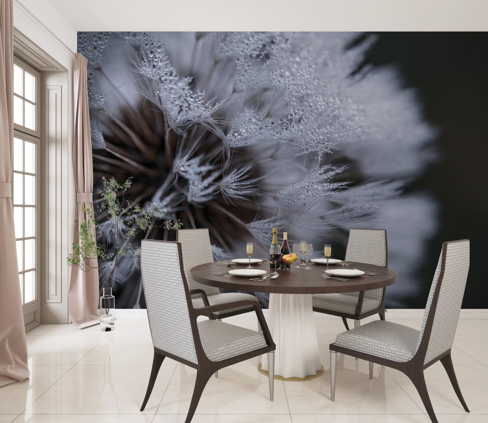 Papier peint fleurs de pissenlit aux pétales duveteux